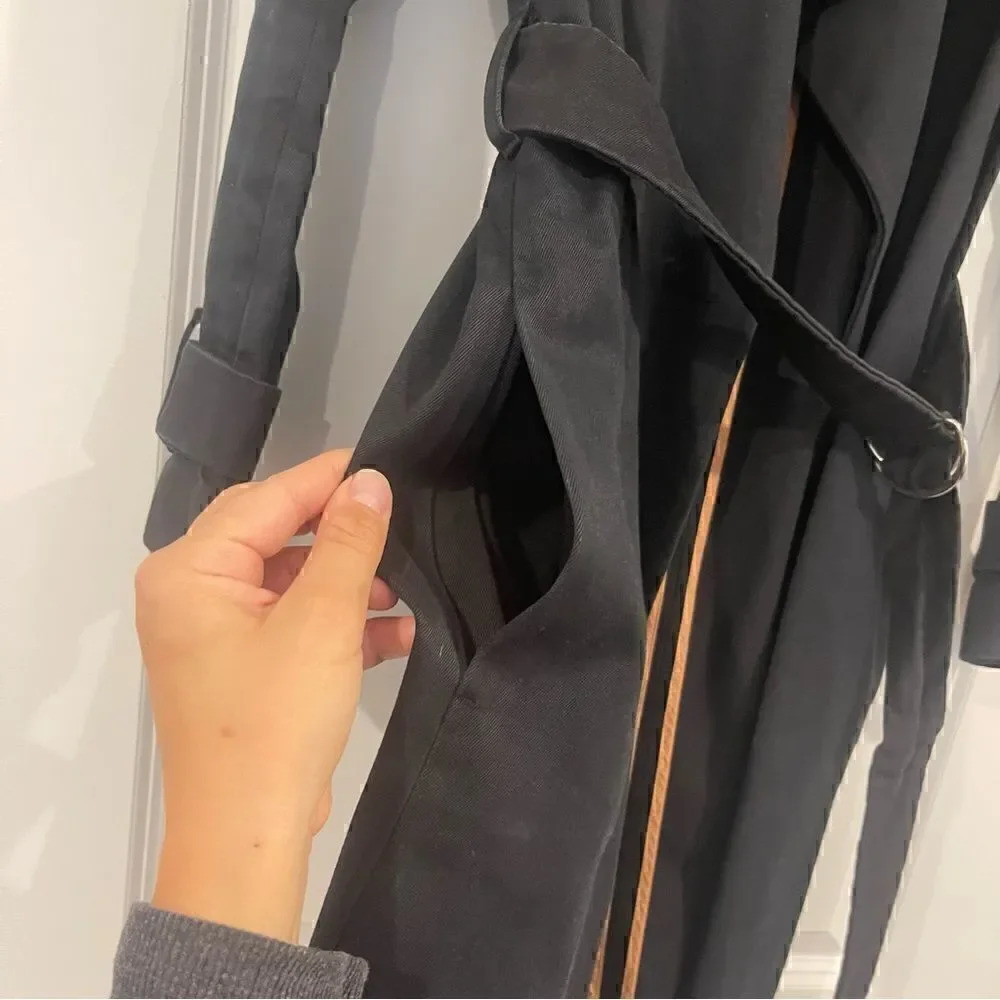 SANDRO Paris Malena Cotton Black Trench Coat - Picture 10 of 12